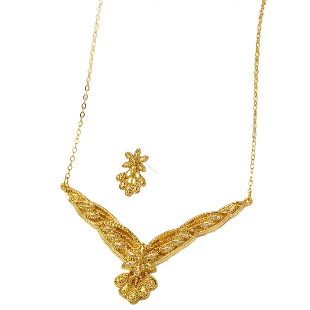 Xiyin Cross-Border European and American Personalized French Light Luxury Splicing Flower Necklace Earrings Jewelry Set for Women Elegant and Versatile