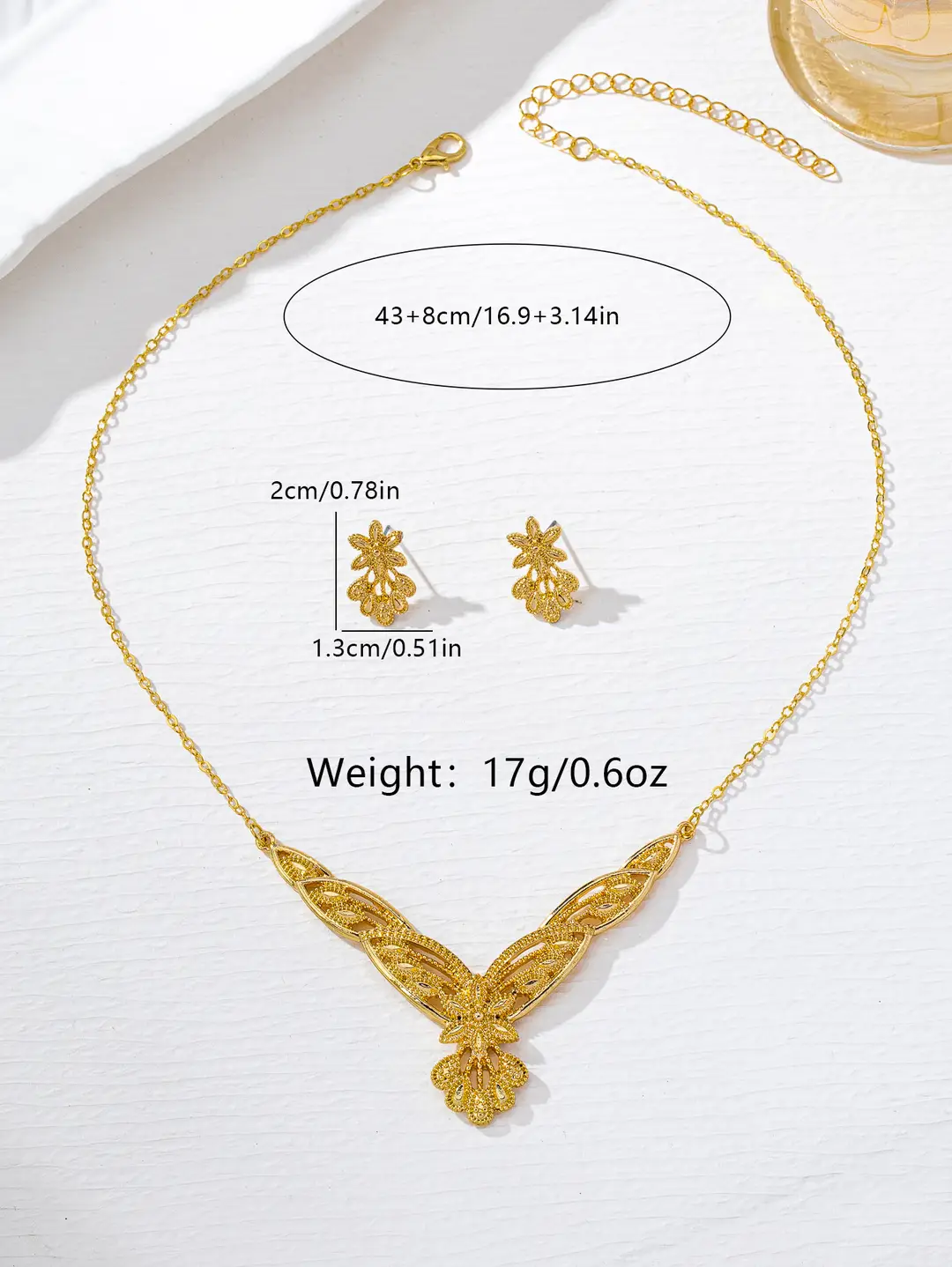 Xiyin Cross-Border European and American Personalized French Light Luxury Splicing Flower Necklace Earrings Jewelry Set for Women Elegant and Versatile — feature 5