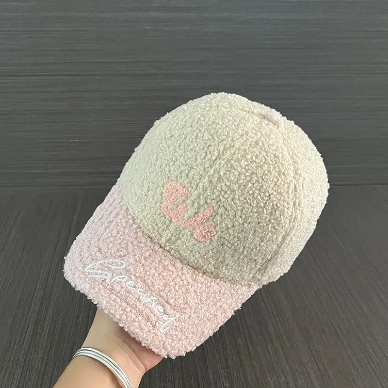 Women's Pink Embroidered Plush Baseball Cap - Image 3