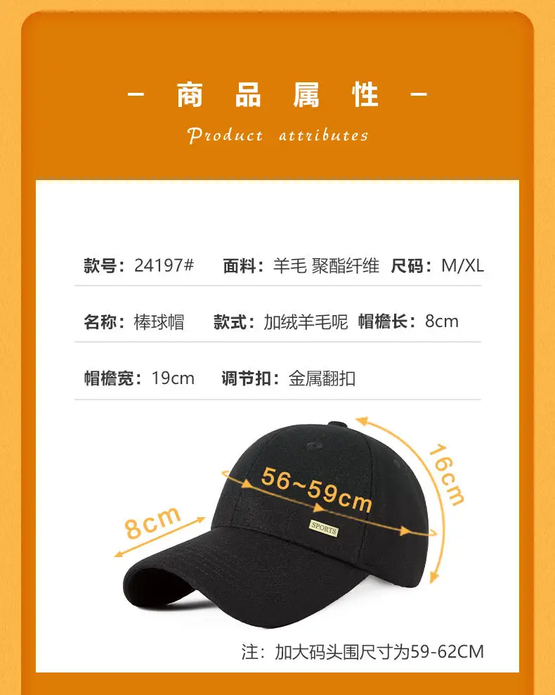 Autumn Winter Wool Cap for Men with Metal Cap — feature 9