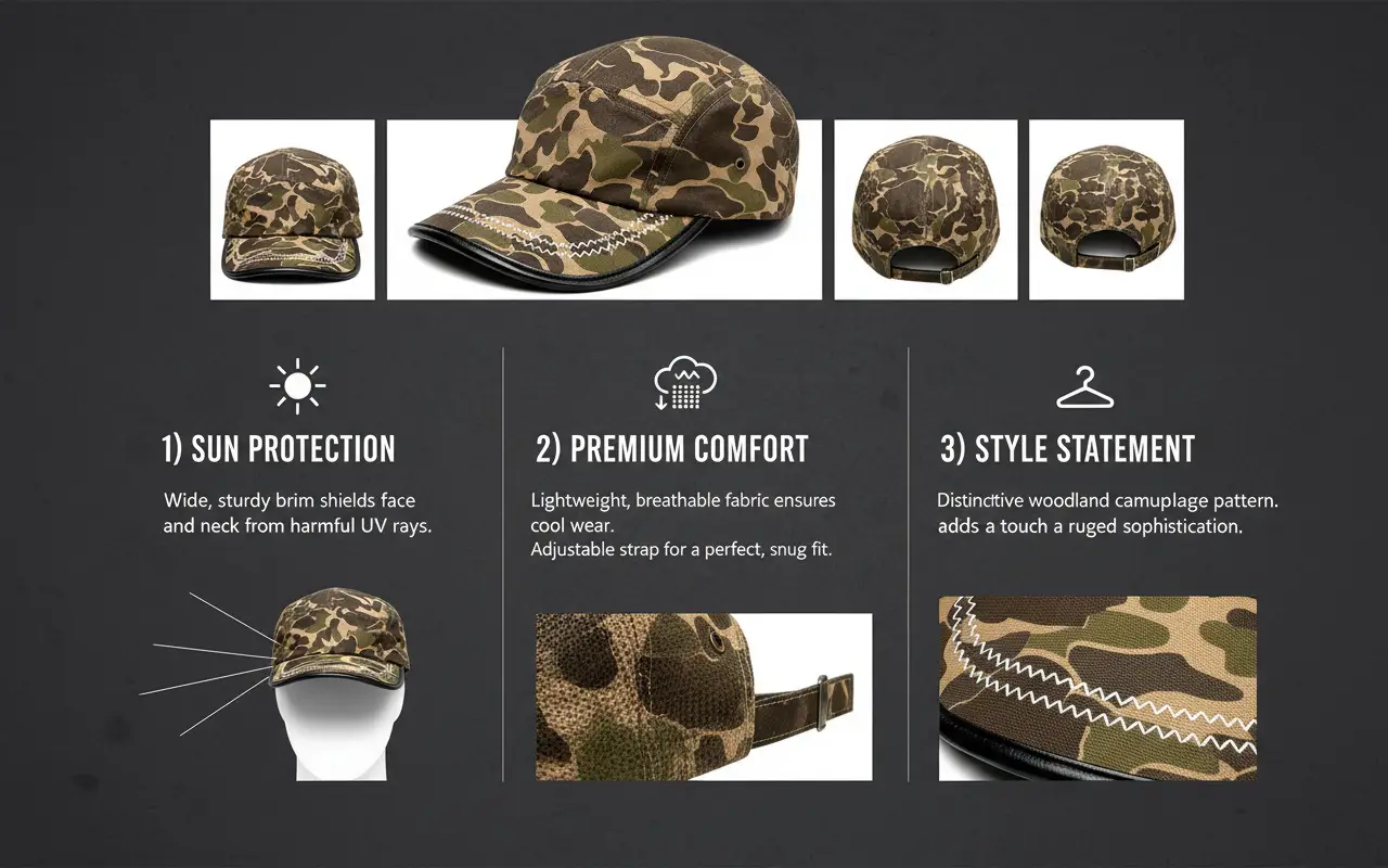 Men Camouflage Baseball Cap with Wide Brim — feature 5