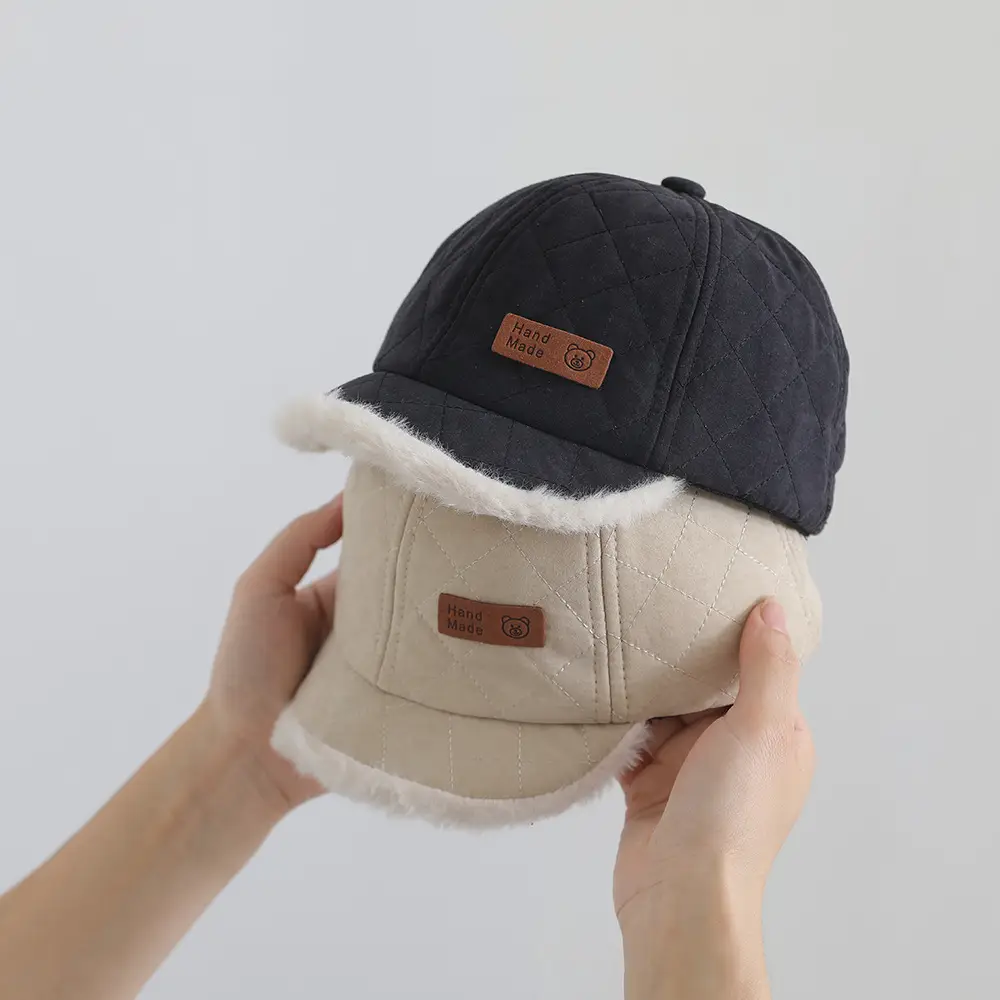 Baby Winter Cap Navy White Fleece Trim — feature 2