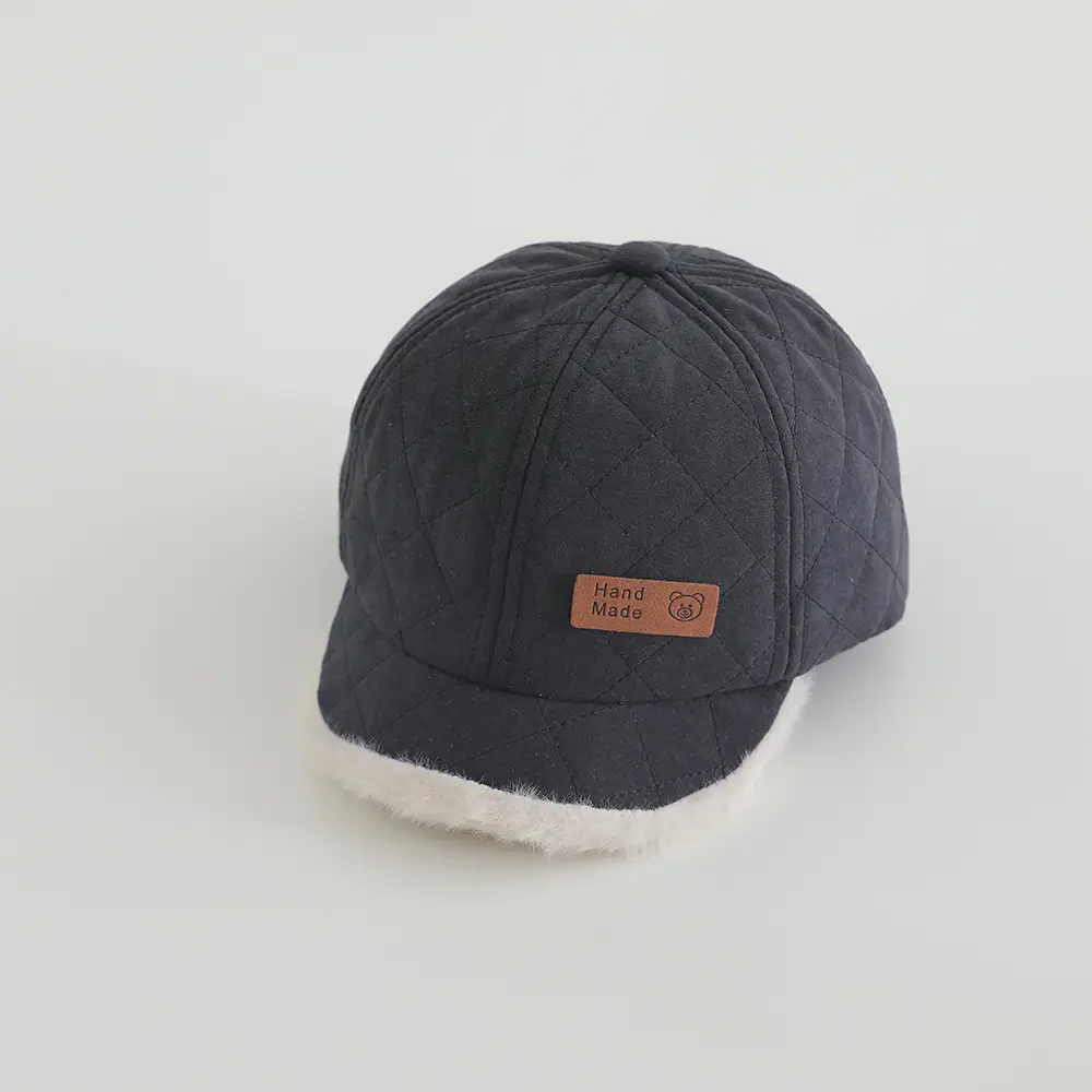 Baby Winter Cap Navy White Fleece Trim - Image 4