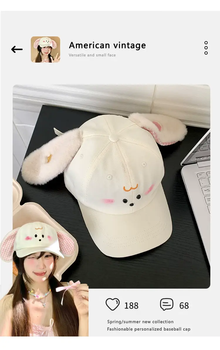 Cute Plush Bunny Cap for Women Autumn Sunshade — feature 3