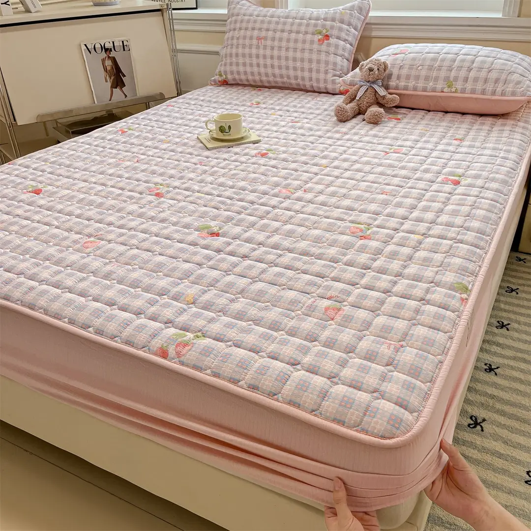 Class a Waterproof Fitted Sheet with Wrinkled Yarn Print, Quilted and Thickened, Dustproof, Non-Slip, Urine-Proof Mattress Protector for Simmons Mattresses