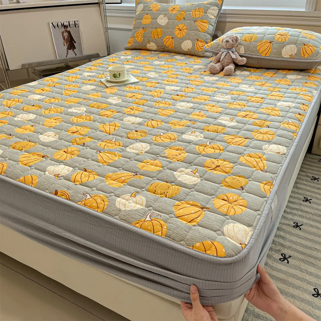 Class a Waterproof Fitted Sheet with Wrinkled Yarn Print, Quilted and Thickened, Dustproof, Non-Slip, Urine-Proof Mattress Protector for Simmons Mattresses
