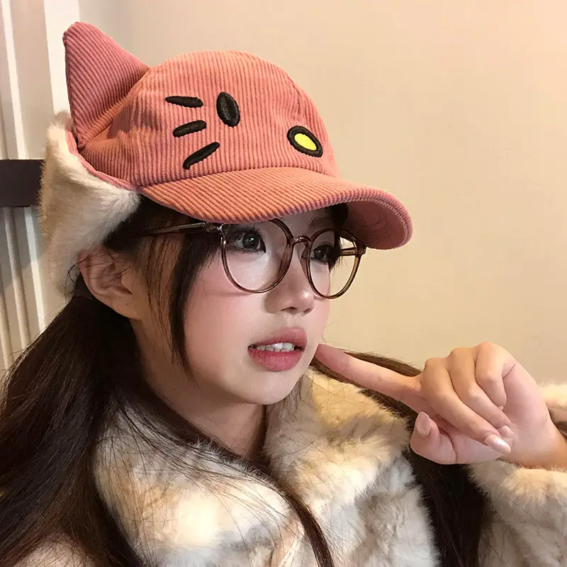 Japanese-Style Pink Cat Ear Cap for Women Winter Warm