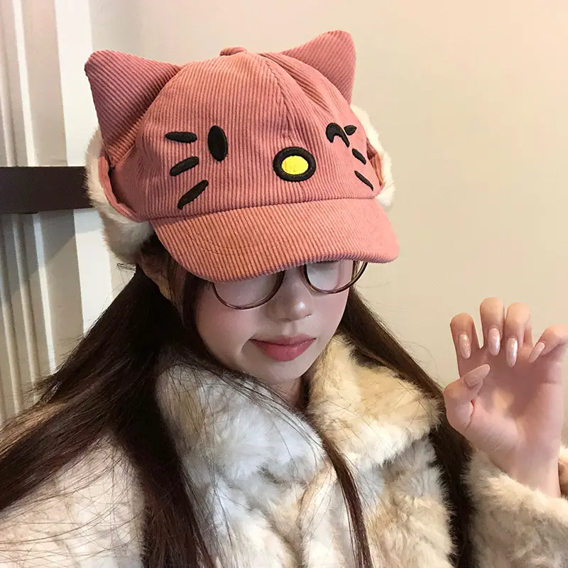 Japanese-Style Pink Cat Ear Cap for Women Winter Warm