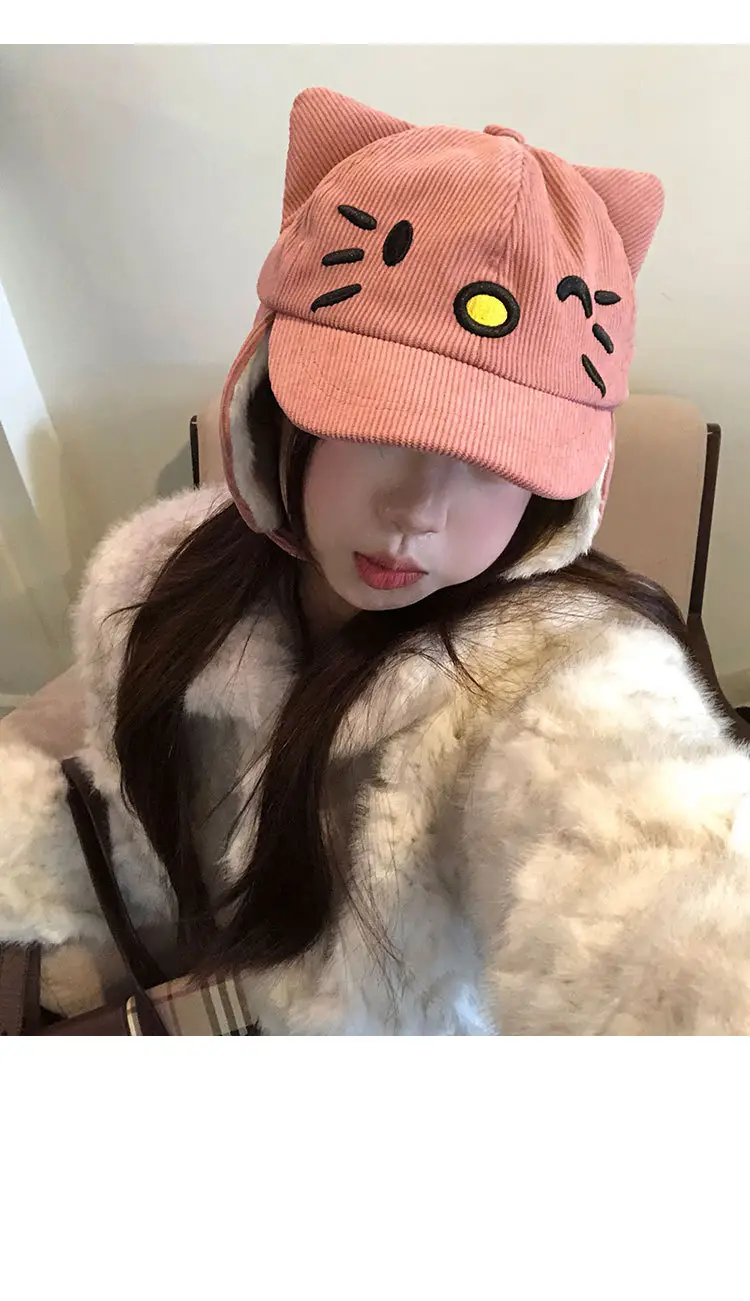 Japanese-Style Pink Cat Ear Cap for Women Winter Warm — feature 11