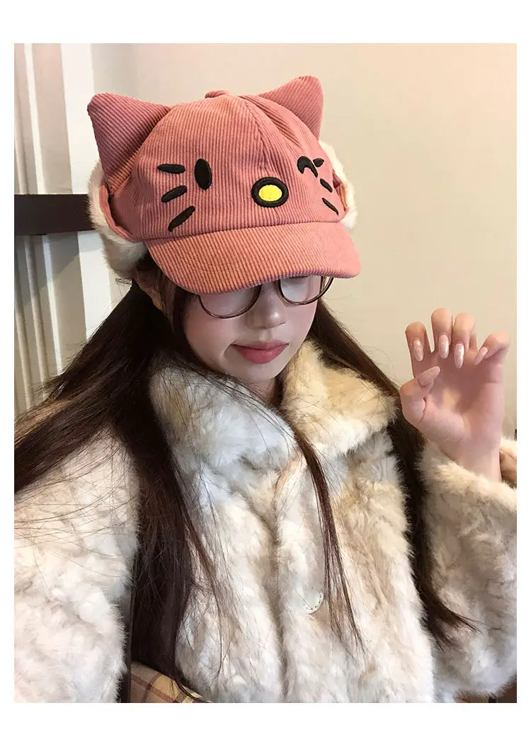 Japanese-Style Pink Cat Ear Cap for Women Winter Warm — feature 6