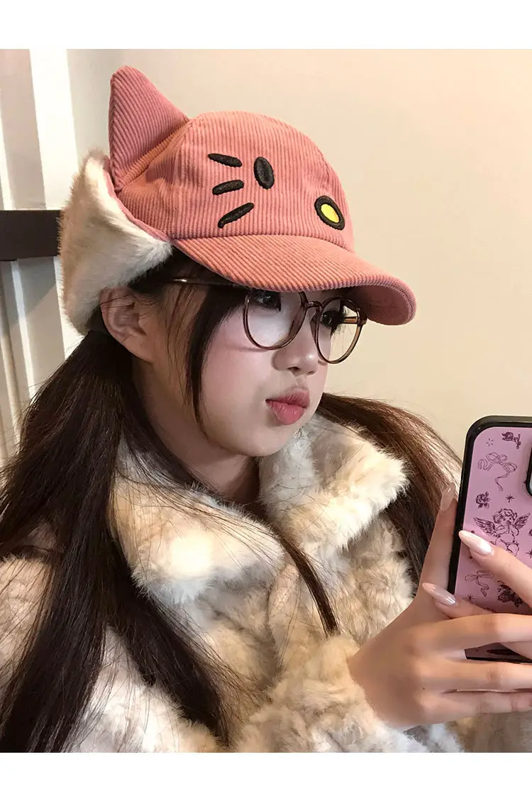 Japanese-Style Pink Cat Ear Cap for Women Winter Warm — feature 7