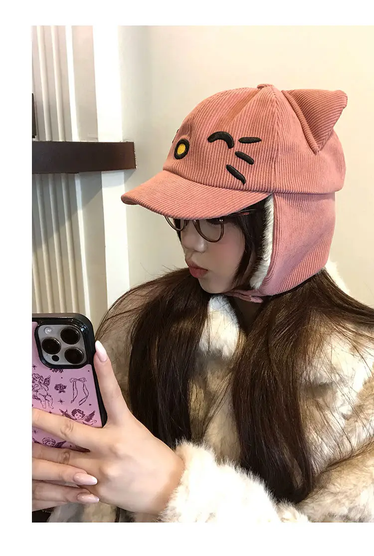 Japanese-Style Pink Cat Ear Cap for Women Winter Warm — feature 8