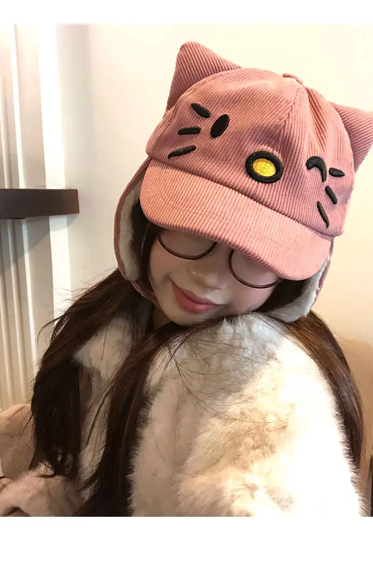 Japanese-Style Pink Cat Ear Cap for Women Winter Warm — feature 9