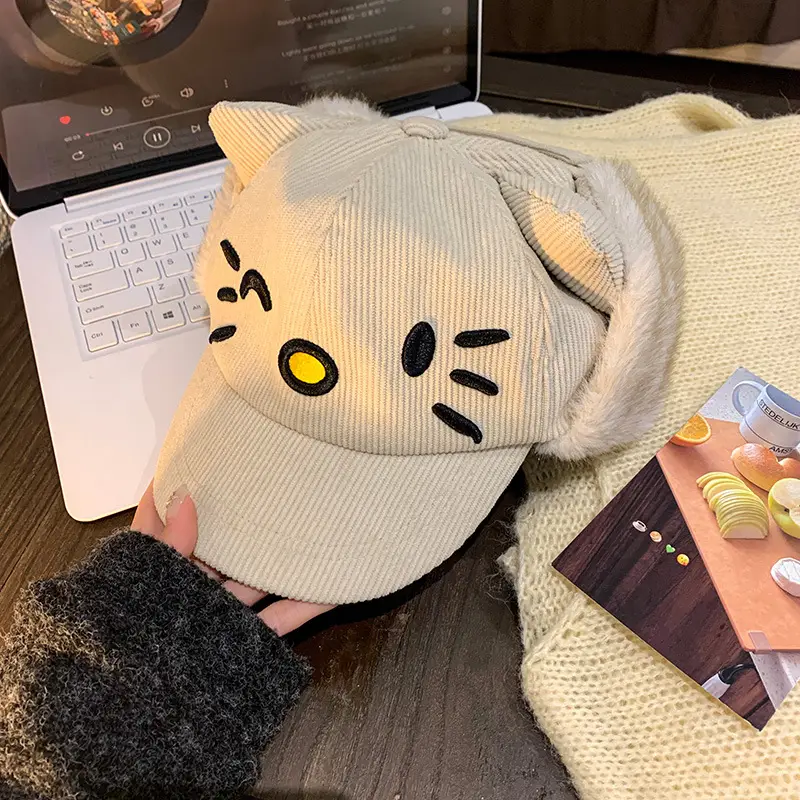 Japanese-Style Pink Cat Ear Cap for Women Winter Warm