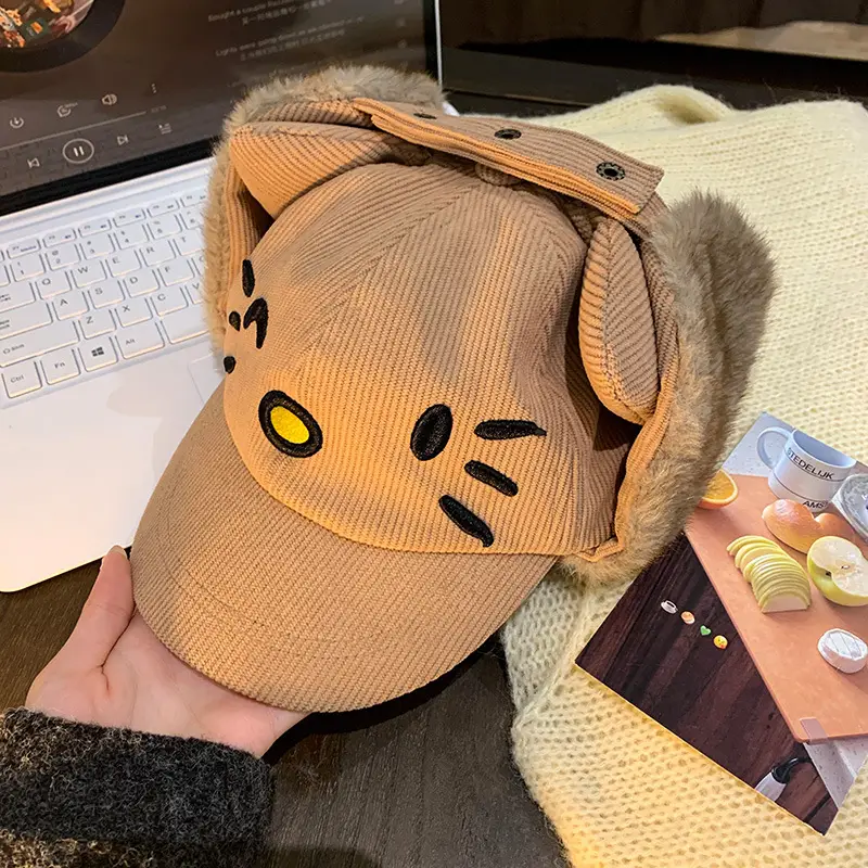 Japanese-Style Pink Cat Ear Cap for Women Winter Warm