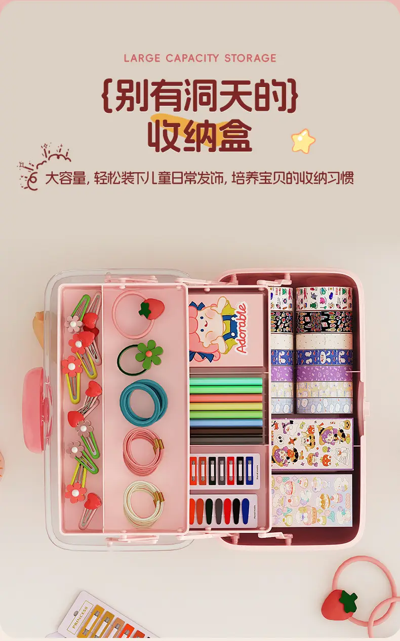 Children's Hair Accessories Storage Box Little Girl Girl Rubber Band Hairpin Hair Band Headband Multi-Layer Large Capacity Desktop Jewelry Box — feature 9