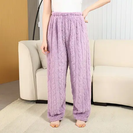 2025 Autumn and Winter Coral Fleece Pajamas for Women Cartoon Outerwear Thickened Warm Soft Fabric Homewear Short Sleeve Set Pajama Pants — feature 19