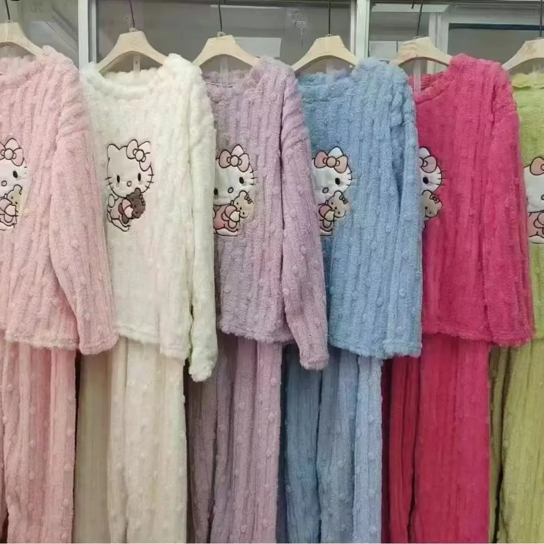 2025 Autumn and Winter Coral Fleece Pajamas for Women Cartoon Outerwear Thickened Warm Soft Fabric Homewear Short Sleeve Set Pajama Pants — feature 24