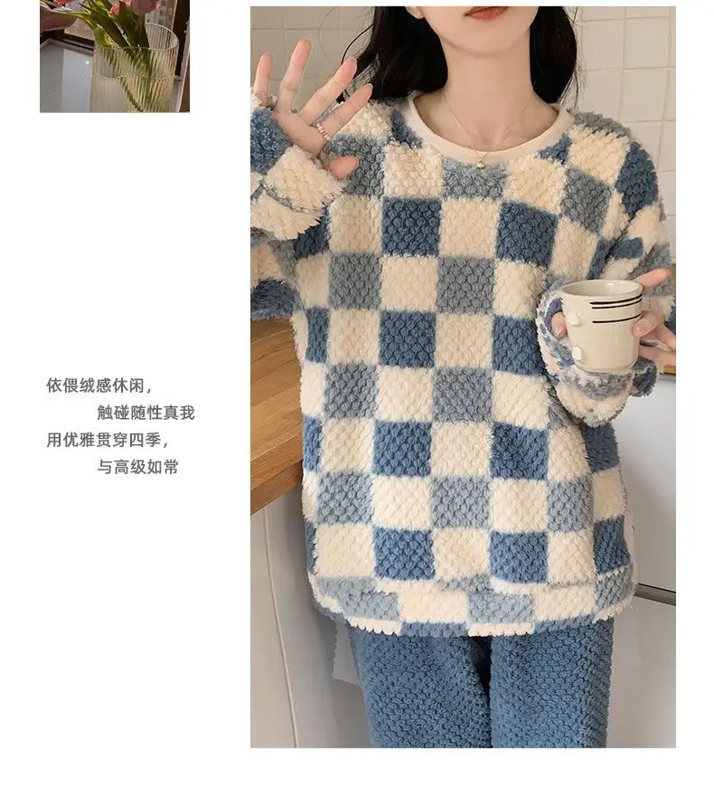 2025 Autumn and Winter Coral Fleece Pajamas for Women Cartoon Outerwear Thickened Warm Soft Fabric Homewear Short Sleeve Set Pajama Pants