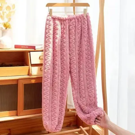 2025 Autumn and Winter Coral Fleece Pajamas for Women Cartoon Outerwear Thickened Warm Soft Fabric Homewear Short Sleeve Set Pajama Pants