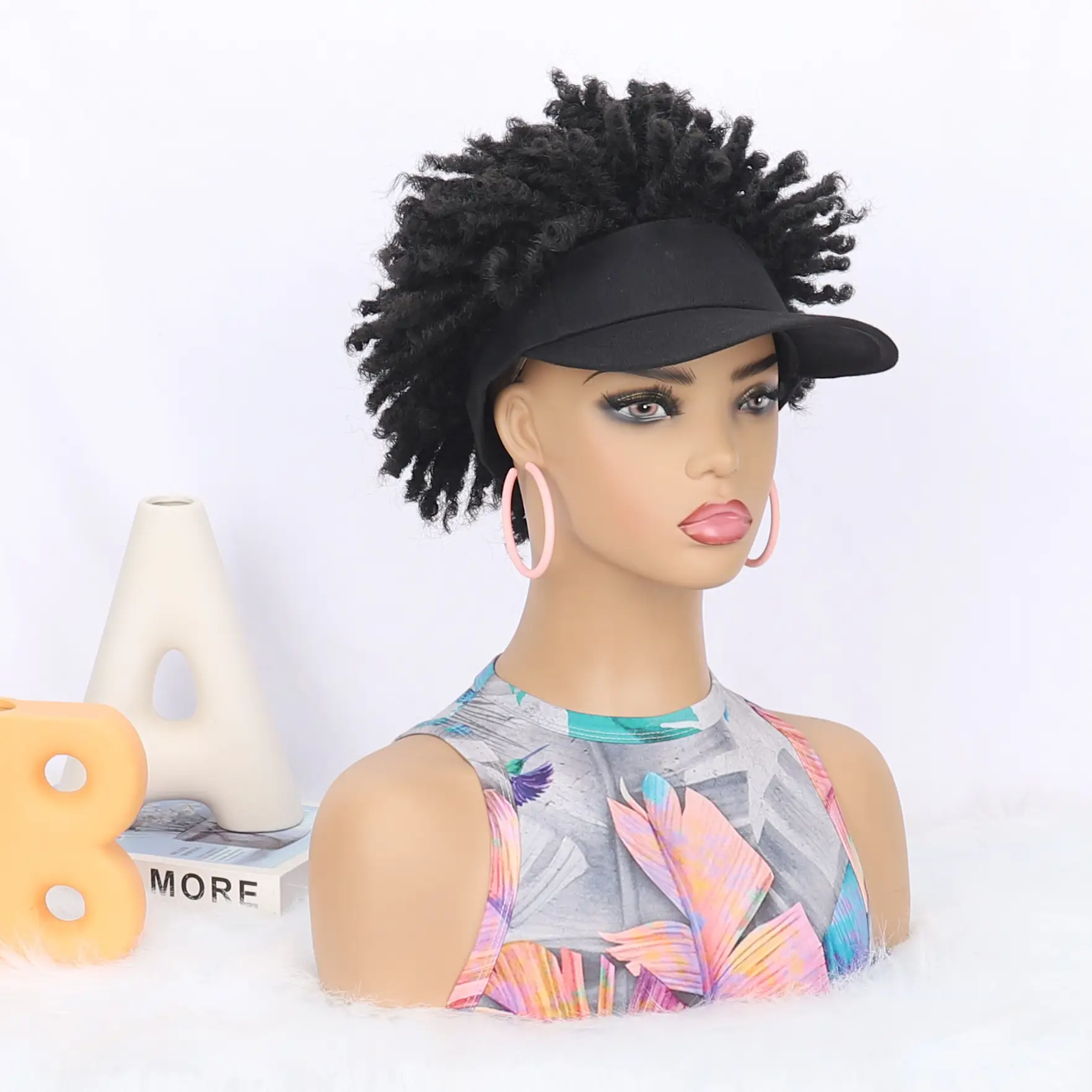 African Women's Curly Afro Hair Cap Wig Baseball Cap - Image 5
