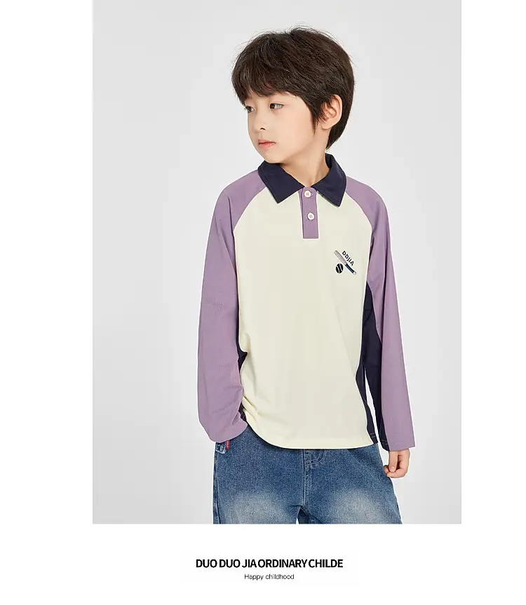Duoduo Boys Polo T-Shirt Blue 2025 Spring Autumn — feature 16