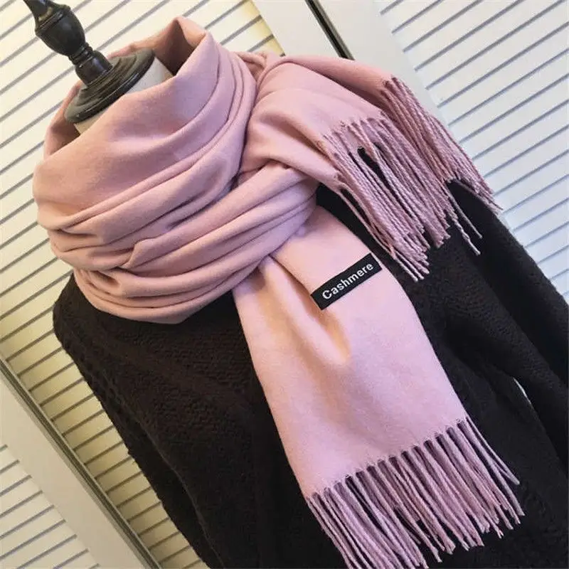 Cross-Border Popular Imitation Cashmere Autumn and Winter Scarf for Women, Red Solid Color, Warm Neck Protector, Neck Scarf, Shawl, Dual-Purpose Company Gift