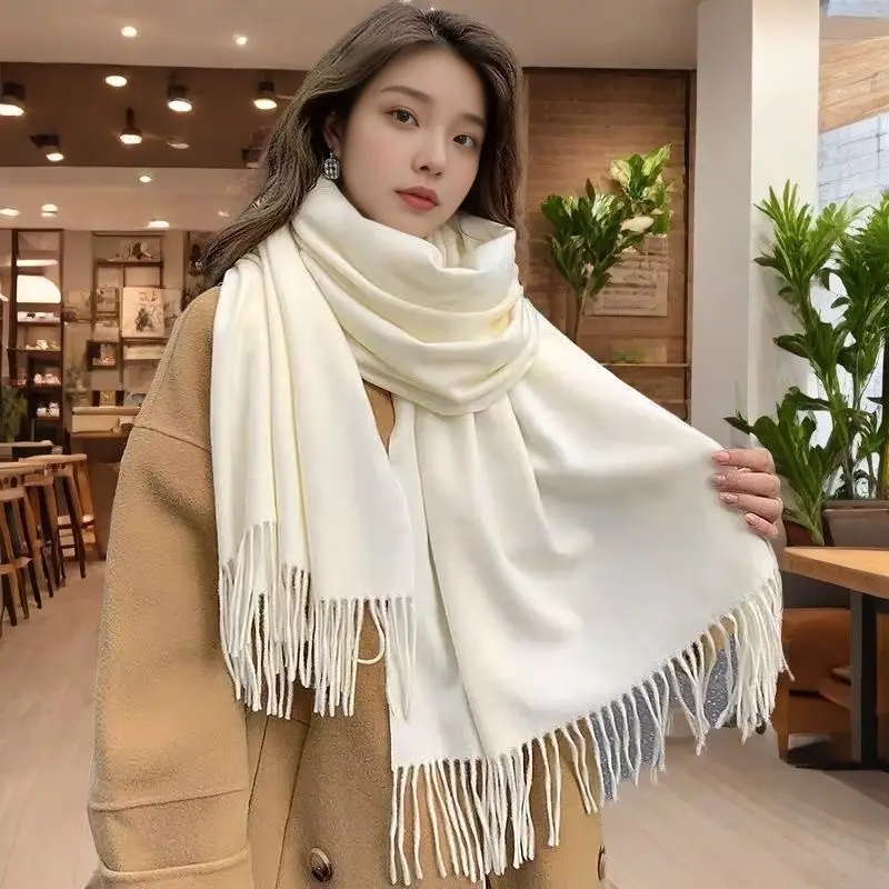 Cross-Border Popular Imitation Cashmere Autumn and Winter Scarf for Women, Red Solid Color, Warm Neck Protector, Neck Scarf, Shawl, Dual-Purpose Company Gift