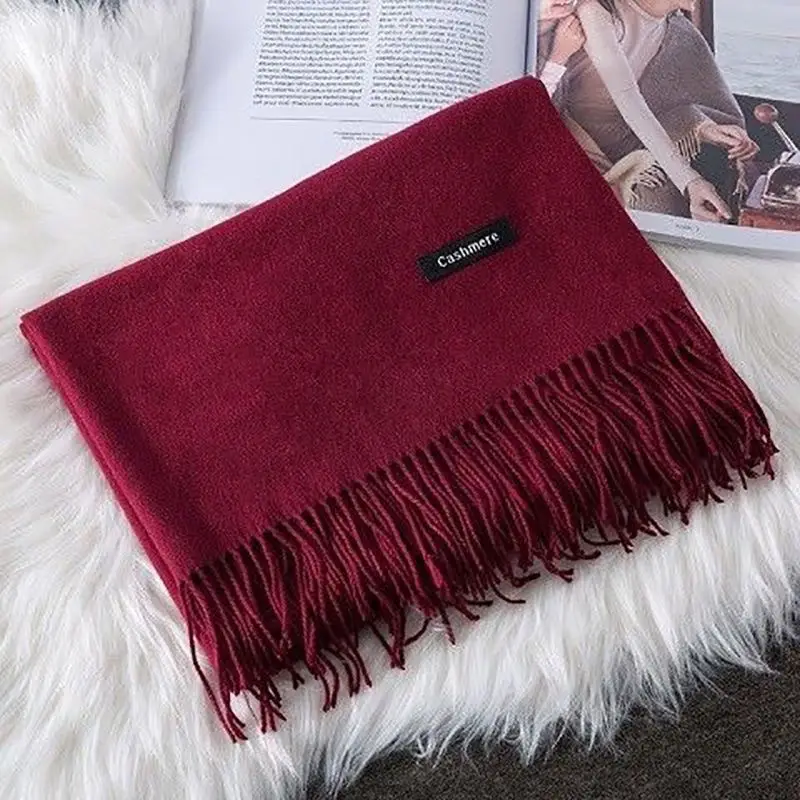 Cross-Border Popular Imitation Cashmere Autumn and Winter Scarf for Women, Red Solid Color, Warm Neck Protector, Neck Scarf, Shawl, Dual-Purpose Company Gift