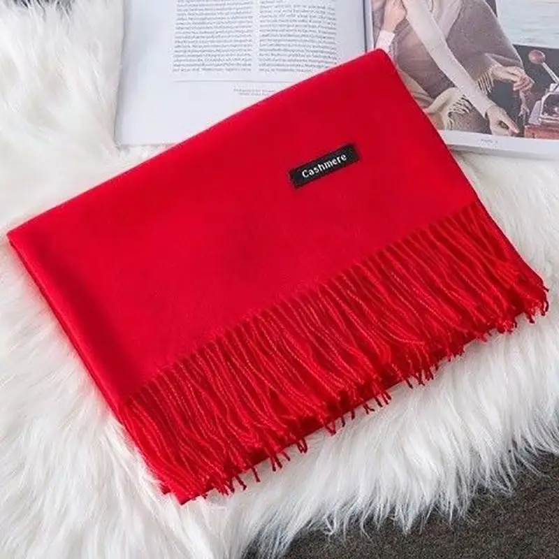 Cross-Border Popular Imitation Cashmere Autumn and Winter Scarf for Women, Red Solid Color, Warm Neck Protector, Neck Scarf, Shawl, Dual-Purpose Company Gift