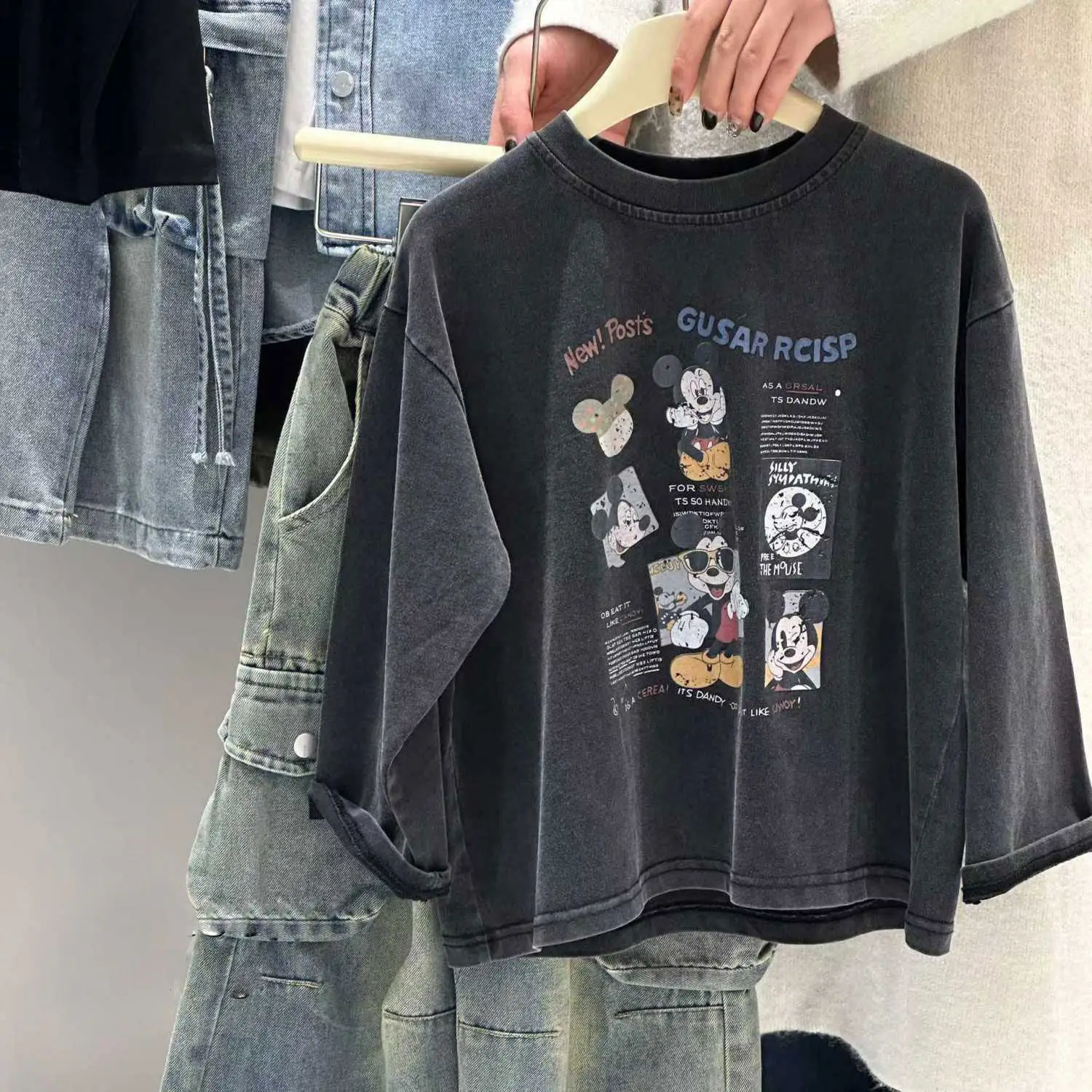 Kids Cartoon Printed Long Sleeve T-Shirt Black - Image 4