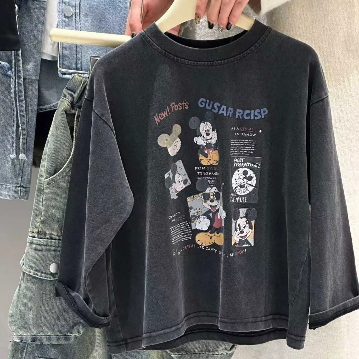 Kids Cartoon Printed Long Sleeve T-Shirt Black - Image 5