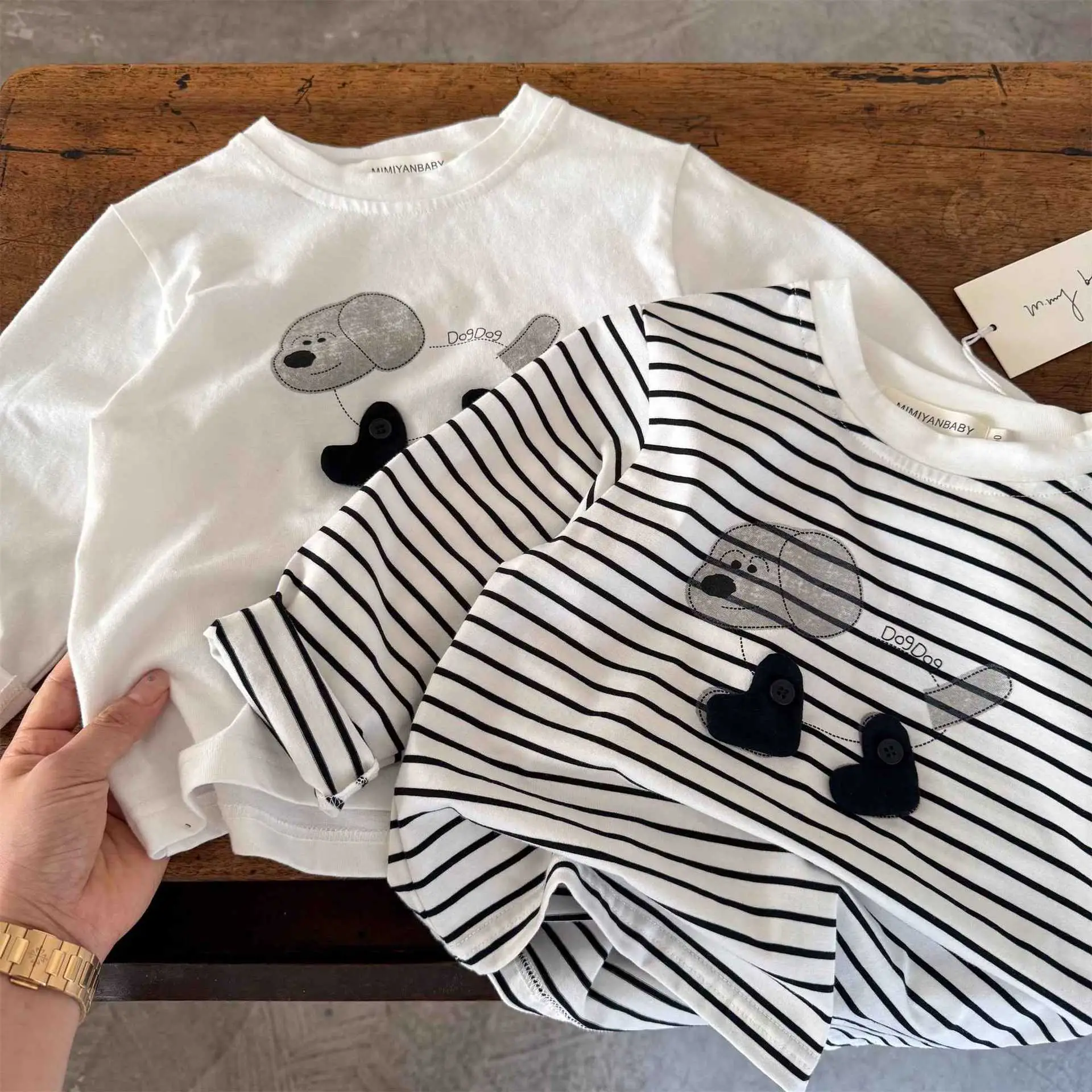 Children's Long Sleeve T-Shirt White Striped Puppy Design