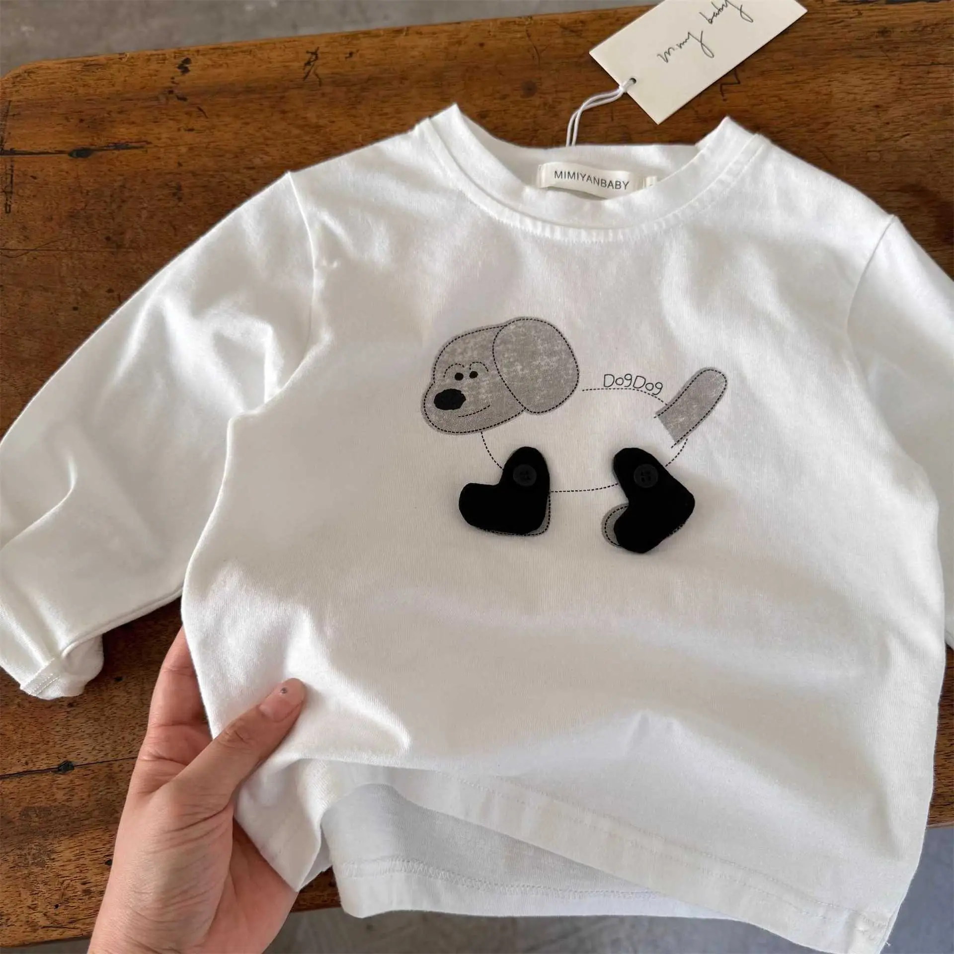 Children's Long Sleeve T-Shirt White Striped Puppy Design