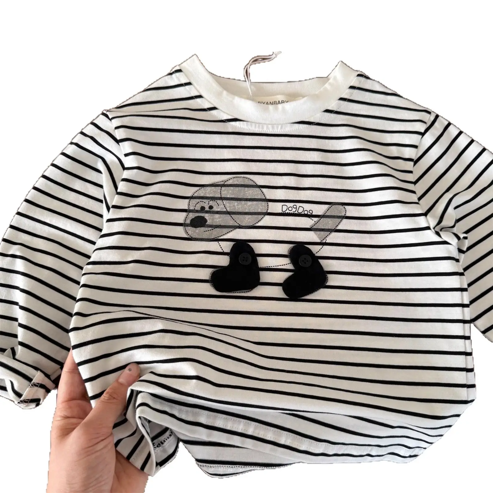 Children's Long Sleeve T-Shirt White Striped Puppy Design