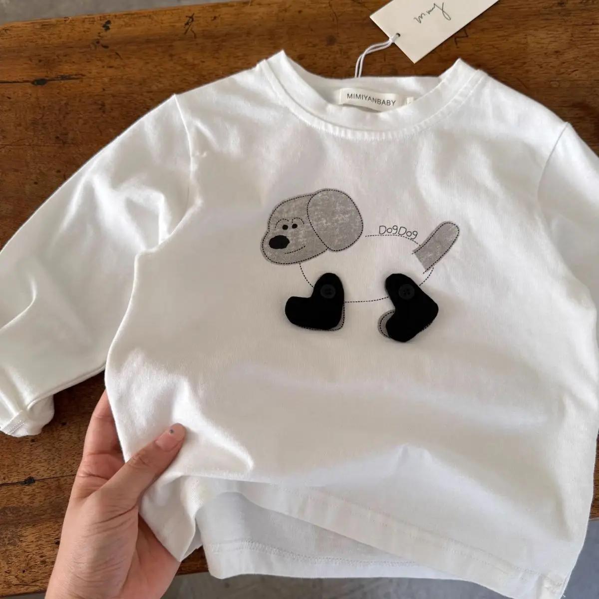 Children's Long Sleeve T-Shirt White Striped Puppy Design — feature 6
