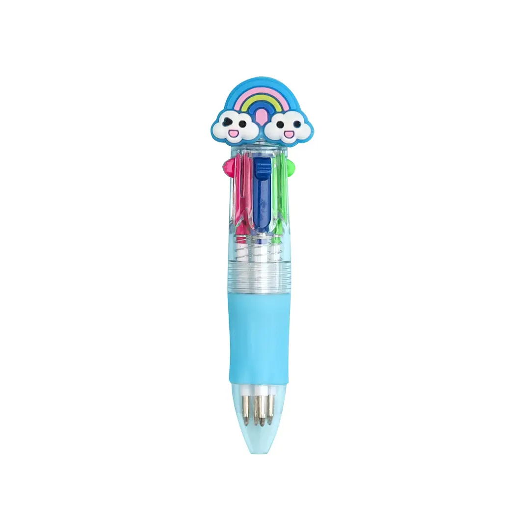 Creative Four-Color Mini Ballpoint Pen Cartoon High-Value Soft Grip Pen Cute Student Marking Pen Stationery Wholesale