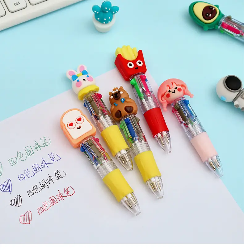 Creative Four-Color Mini Ballpoint Pen Cartoon High-Value Soft Grip Pen Cute Student Marking Pen Stationery Wholesale — feature 11