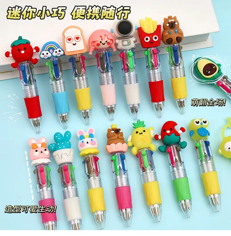Creative Four-Color Mini Ballpoint Pen Cartoon High-Value Soft Grip Pen Cute Student Marking Pen Stationery Wholesale — feature 4