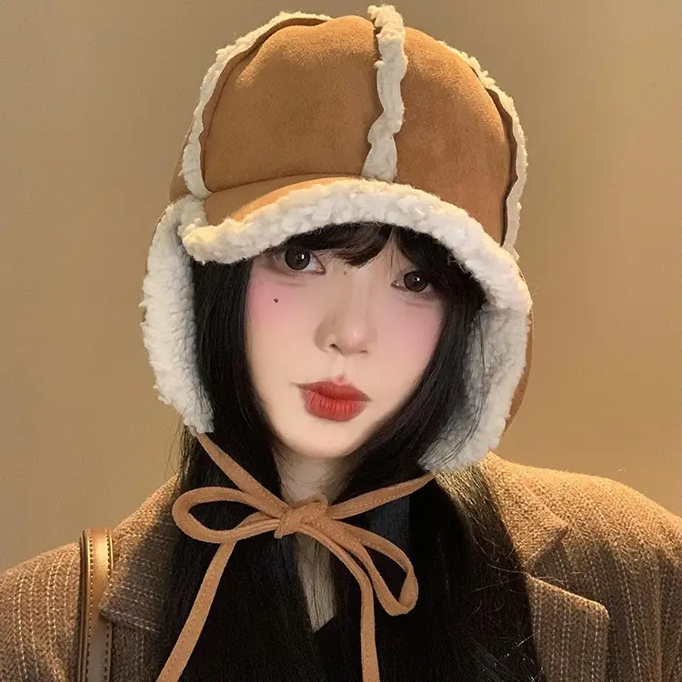 Women Suede Winter Hat with Embroidered Bow - Image 7