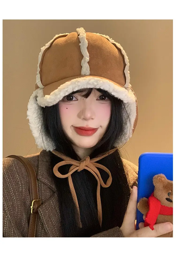 Women Suede Winter Hat with Embroidered Bow — feature 6