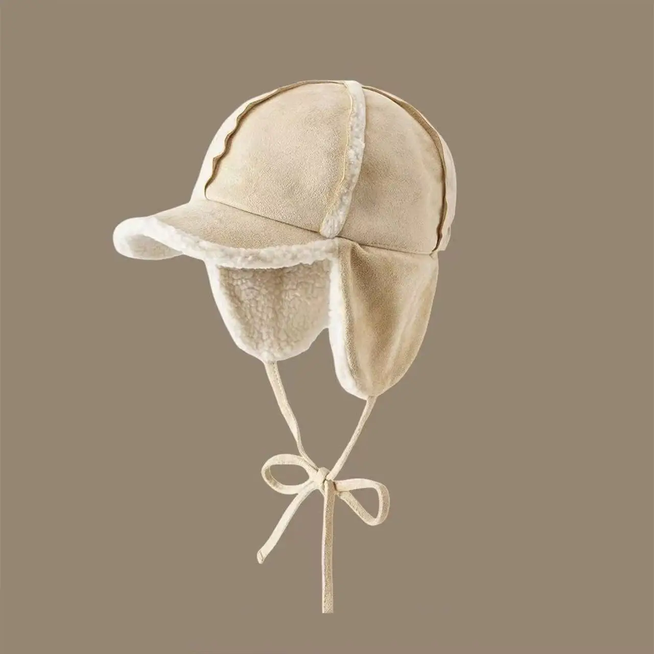 Women Suede Winter Hat with Embroidered Bow - Image 2