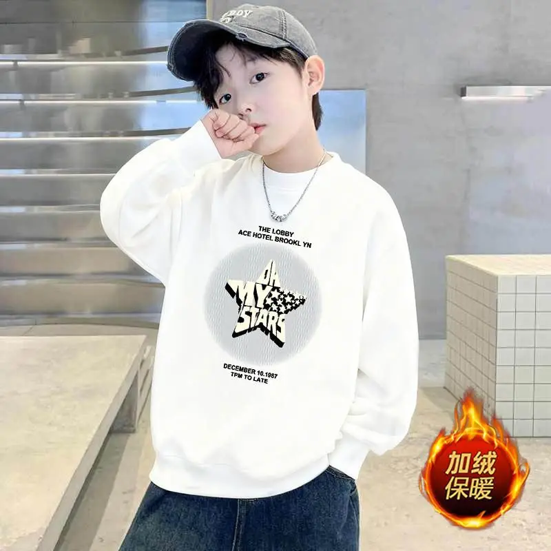 Children's Green Velvet Letter Print Sweatshirt Long Sleeve - Image 28