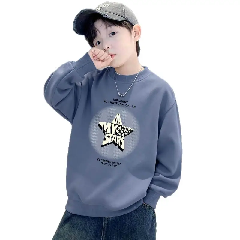 Children's Green Velvet Letter Print Sweatshirt Long Sleeve - Image 31