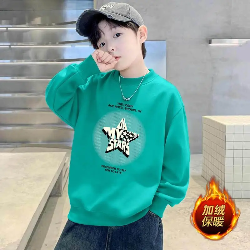 Children's Green Velvet Letter Print Sweatshirt Long Sleeve — feature 8