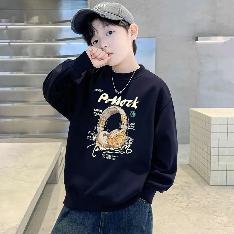 Children's Green Velvet Letter Print Sweatshirt Long Sleeve - Image 10