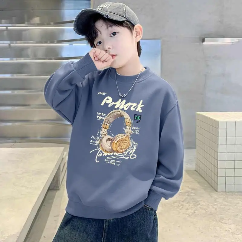 Children's Green Velvet Letter Print Sweatshirt Long Sleeve - Image 11
