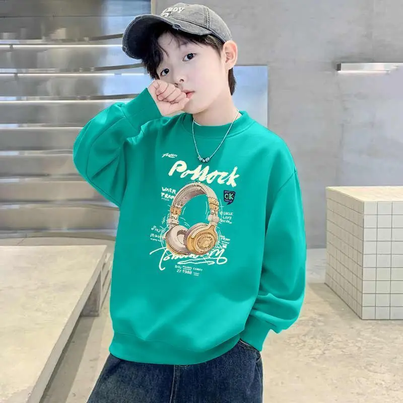 Children's Green Velvet Letter Print Sweatshirt Long Sleeve - Image 13