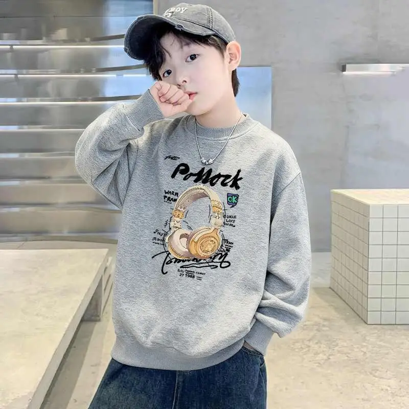 Children's Green Velvet Letter Print Sweatshirt Long Sleeve - Image 14