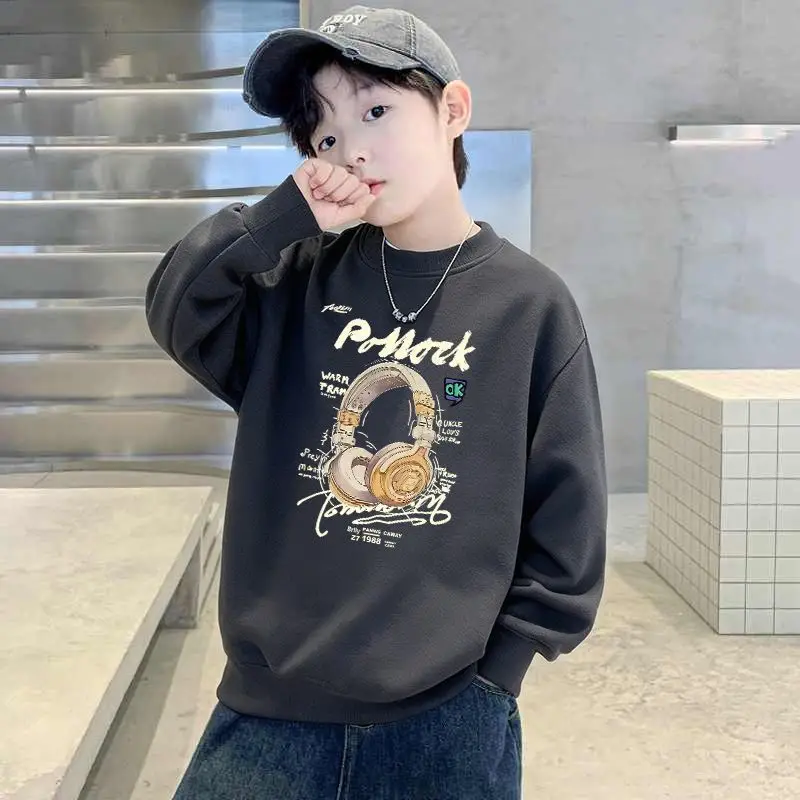 Children's Green Velvet Letter Print Sweatshirt Long Sleeve - Image 15